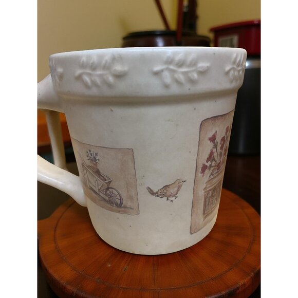 2 Summer Fields Sonoma Ceramic Mugs Rustic Botanical & Bird Motif Design - Picture 2 of 8